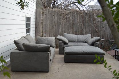 RH Nubuck/Veneto Leather Graphite 6' and 7' Cloud Couch Set with Coffee Table Ottoman