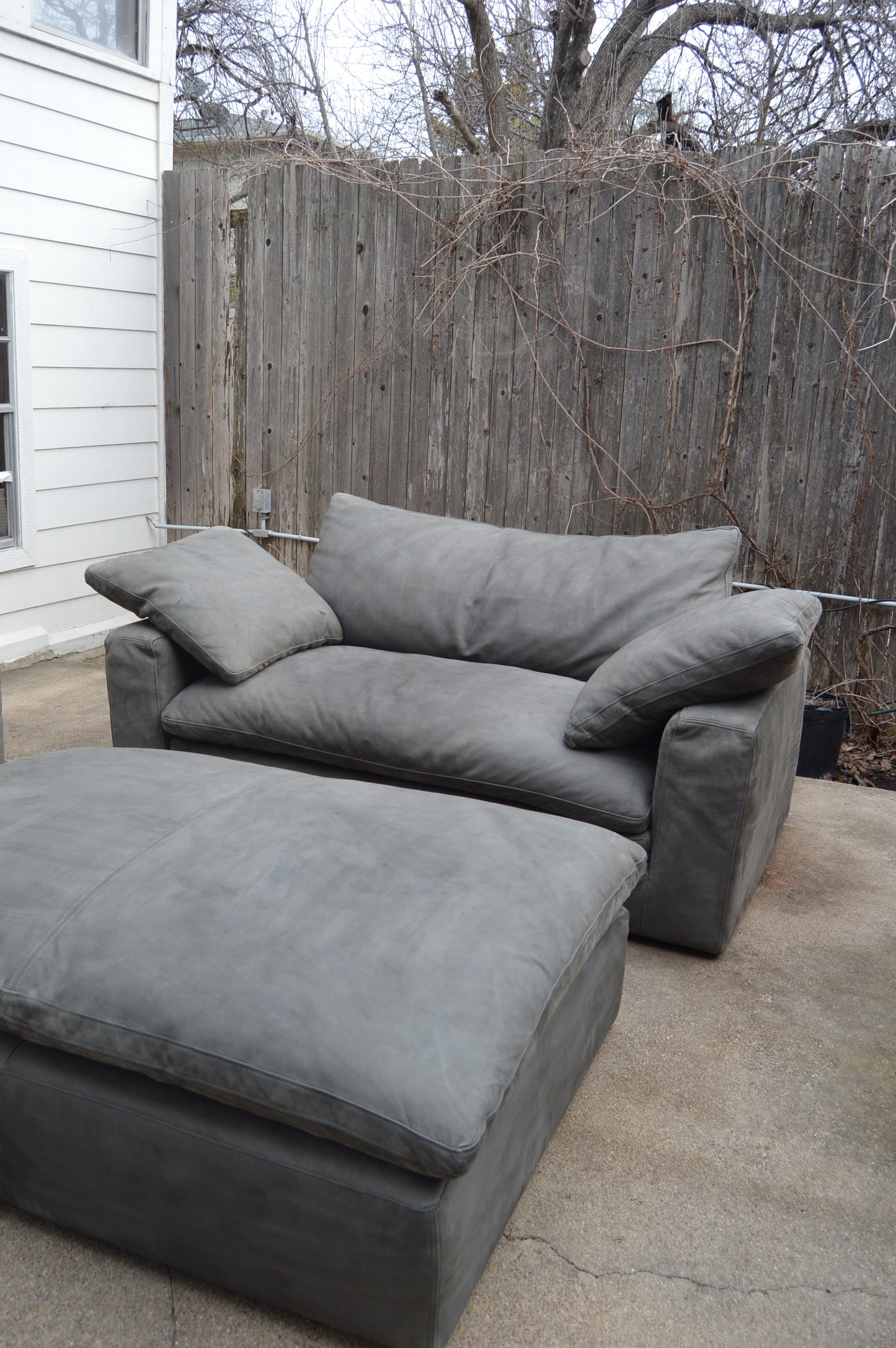 RH Nubuck/Veneto Leather Graphite 6' and 7' Cloud Couch Set with Coffee Table Ottoman