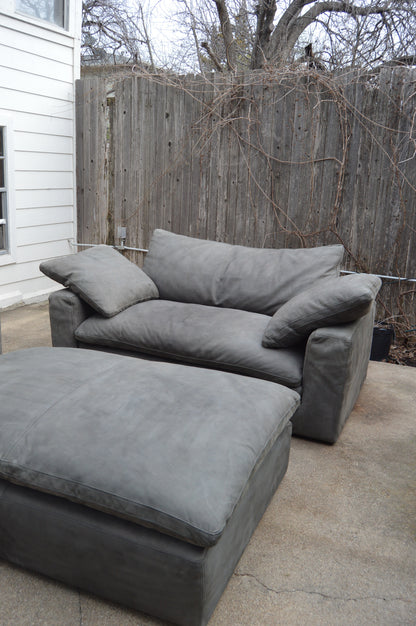 RH Nubuck/Veneto Leather Graphite 6' and 7' Cloud Couch Set with Coffee Table Ottoman