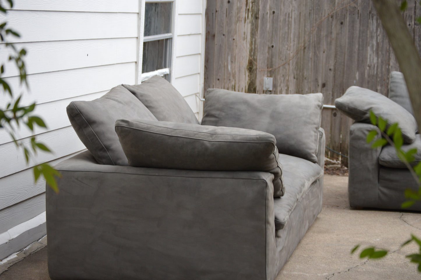 RH Nubuck/Veneto Leather Graphite 6' and 7' Cloud Couch Set with Coffee Table Ottoman