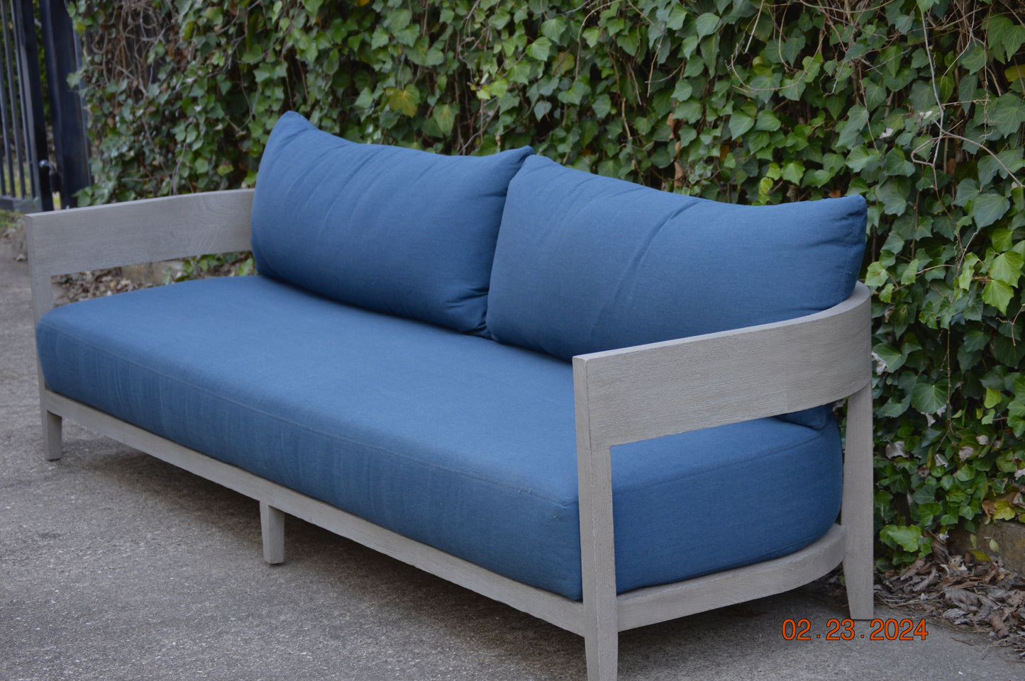 RH Balmain Teak 8' Indigo Sunbrella Outdoor Sofa