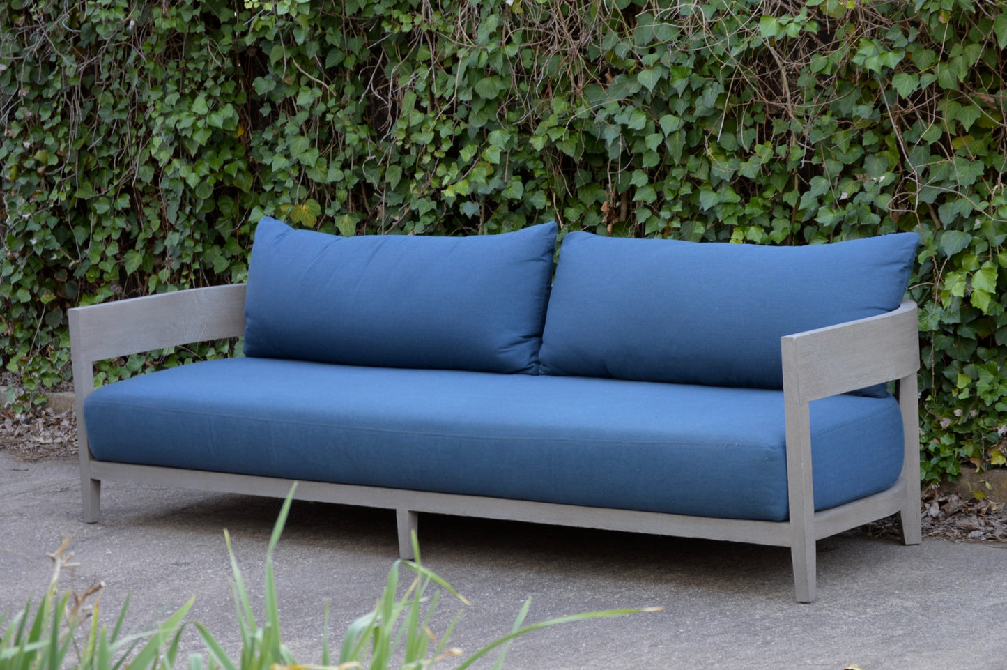 RH Balmain Teak 8' Indigo Sunbrella Outdoor Sofa