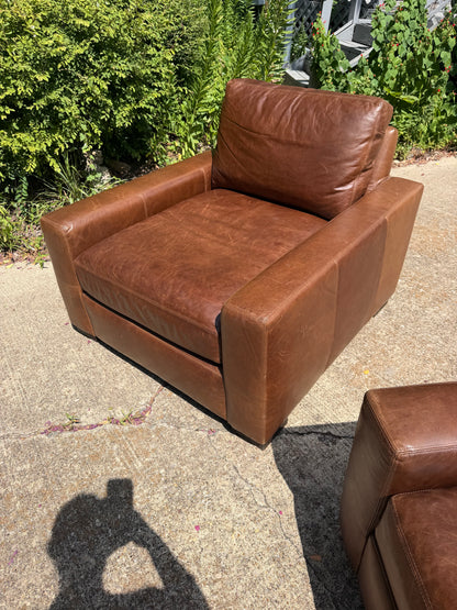 RH Maxwell Luxe Depth Brown Leather Chairs Set of 2 Pair Restoration Hardware
