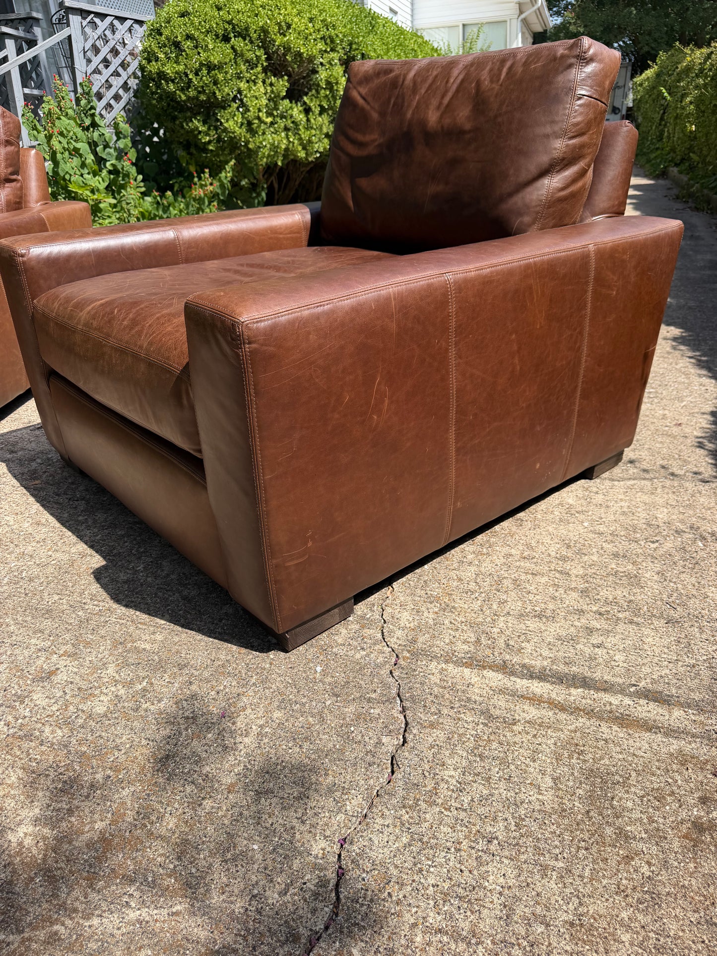 RH Maxwell Luxe Depth Brown Leather Chairs Set of 2 Pair Restoration Hardware