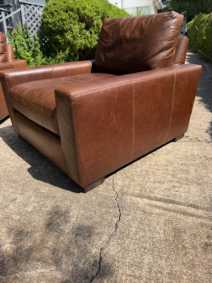 RH Maxwell Luxe Depth Brown Leather Chairs Set of 2 Pair Restoration Hardware