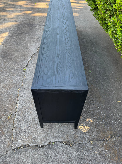 RH French Contemporary 4-Door Media Console with Drawers Black Oak/Satin Bronze Restoration Hardware