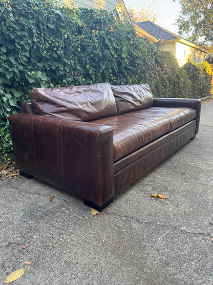 MG+BW Leather Brown Sofa 8 Foot Maxwell Lookalike Mitchell Gold + Bob Williams