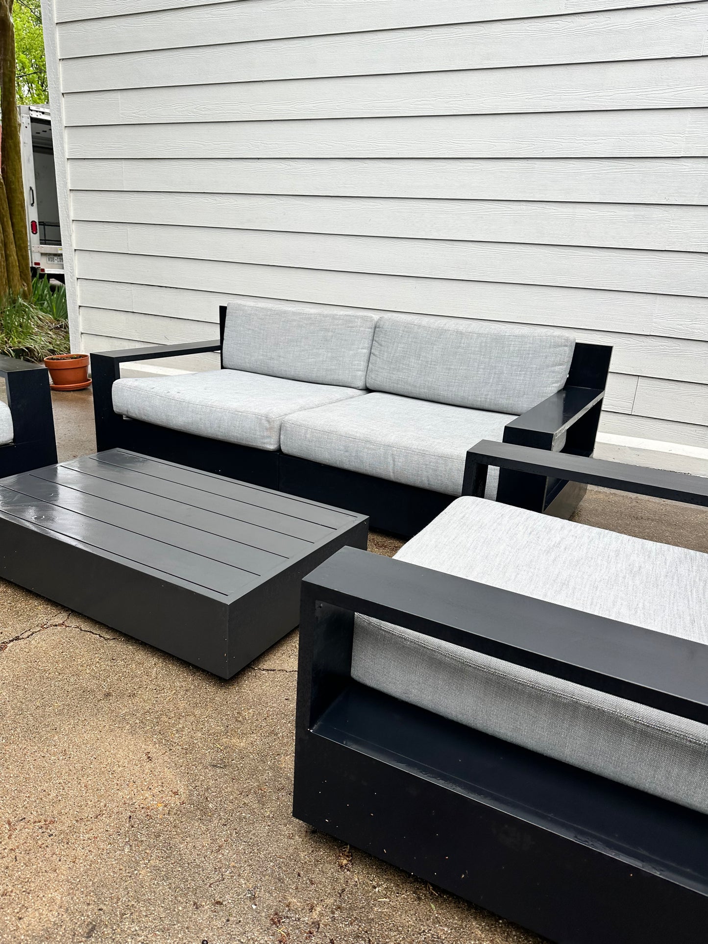 RH Marbella Outdoor Set Two Swivel Chairs with Modular Sofa Loveseat Aluminum
