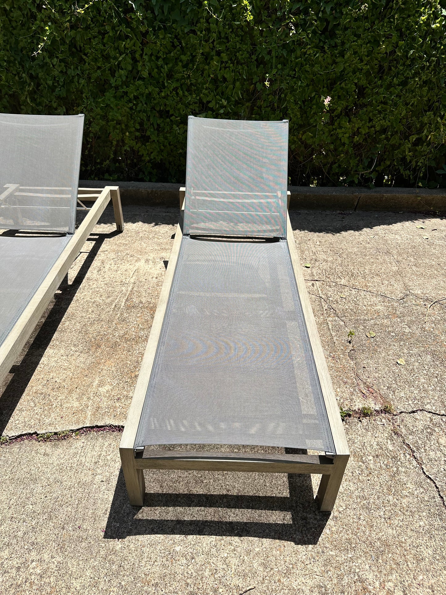 RH Aegean Outdoor Lounge Chaise Teak & Mesh Gray with Cover Restoration Hardware