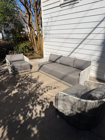 RH Havana Outdoor Set Gray Ivory Sofa Two Chairs Teak Cord Restoration Hardware