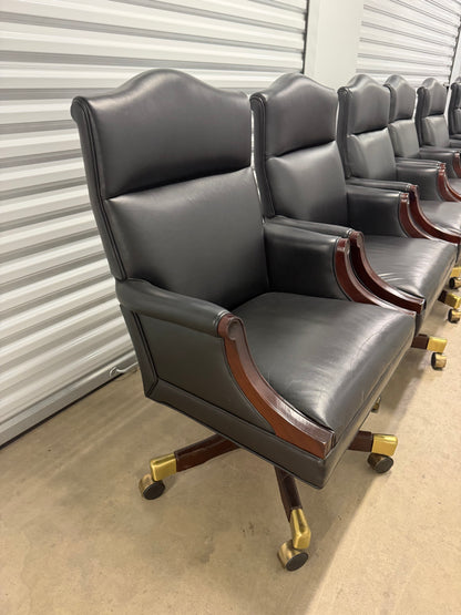 Rare Ross Perot EDS Boardroom Black Leather Executive Swivel Chairs Set of 8