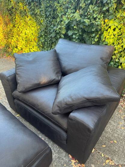 RH Leather Cloud Chair and Ottoman Set Dark Brown