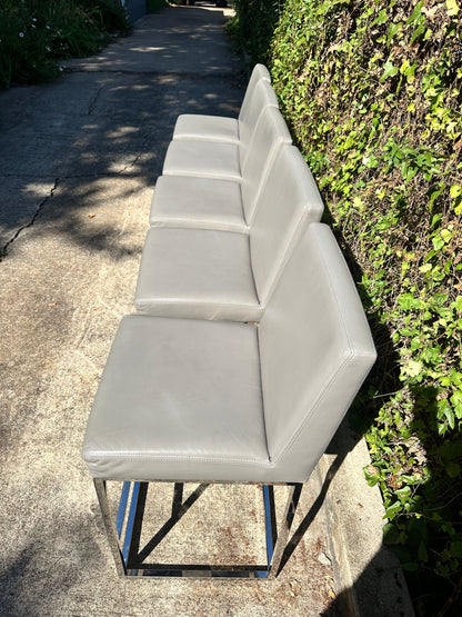RH Emery Armless Turin Leather Counter Stools Gray Pebble Set of 5 Restoration Hardware