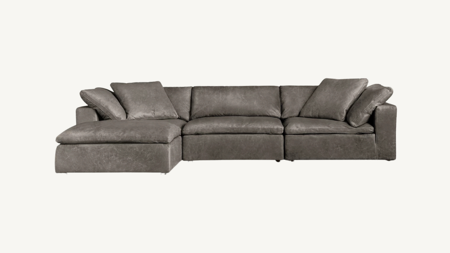 RH Cloud Leather Modular Sectional Four Piece Gray Restoration Hardware