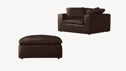 RH Leather Cloud Chair and Ottoman Set Dark Brown