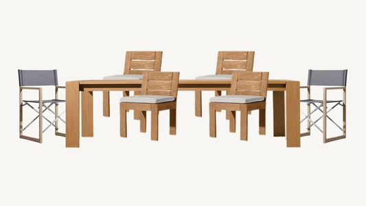 RH Outdoor Dining Set Marbella Natural Teak Six Chairs Restoration Hardware
