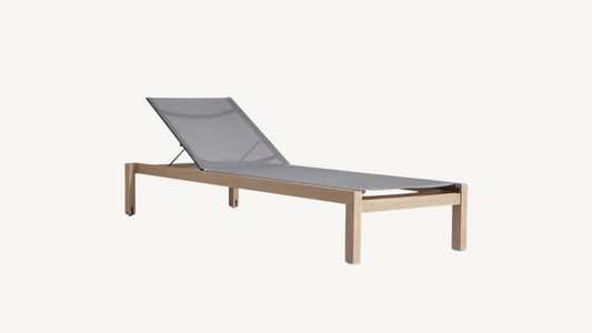 RH Aegean Outdoor Lounge Chaise Teak & Mesh Gray with Cover Restoration Hardware
