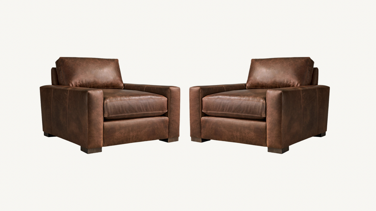 RH Maxwell Luxe Depth Brown Leather Chairs Set of 2 Pair Restoration Hardware