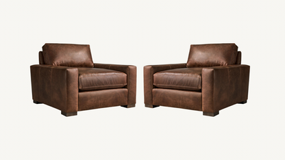 RH Maxwell Luxe Depth Brown Leather Chairs Set of 2 Pair Restoration Hardware