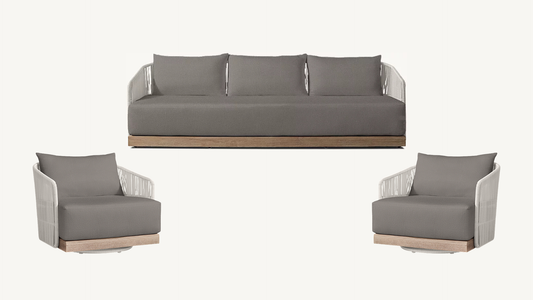 RH Havana Outdoor Set Gray Ivory Sofa Two Chairs Teak Cord Restoration Hardware