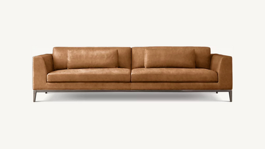 RH Nubuck Leather Italia Sofa 9 Foot Taper Arm Chestnut Brown Restoration Hardware