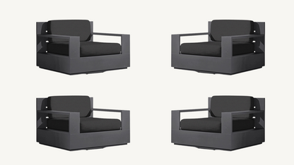 RH Marbella Aluminum Swivel Lounge Chairs Set of 4 Black Cushions Restoration Hardware