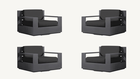 RH Marbella Aluminum Swivel Lounge Chairs Set of 4 Black Cushions Restoration Hardware
