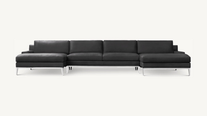 RH Italia Leather Track Arm U-Chaise Sectional Like New Black Ebony Leather Restoration Hardware