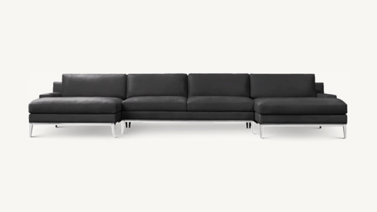 RH Italia Leather Track Arm U-Chaise Sectional Like New Black Ebony Leather Restoration Hardware