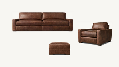 RH Maxwell Living Room Set Leather Sofa Chair Ottoman Restoration Hardware Brown
