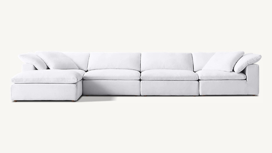 RH Cloud Five Piece White Sectional Modular Performance Linen With Ottoman