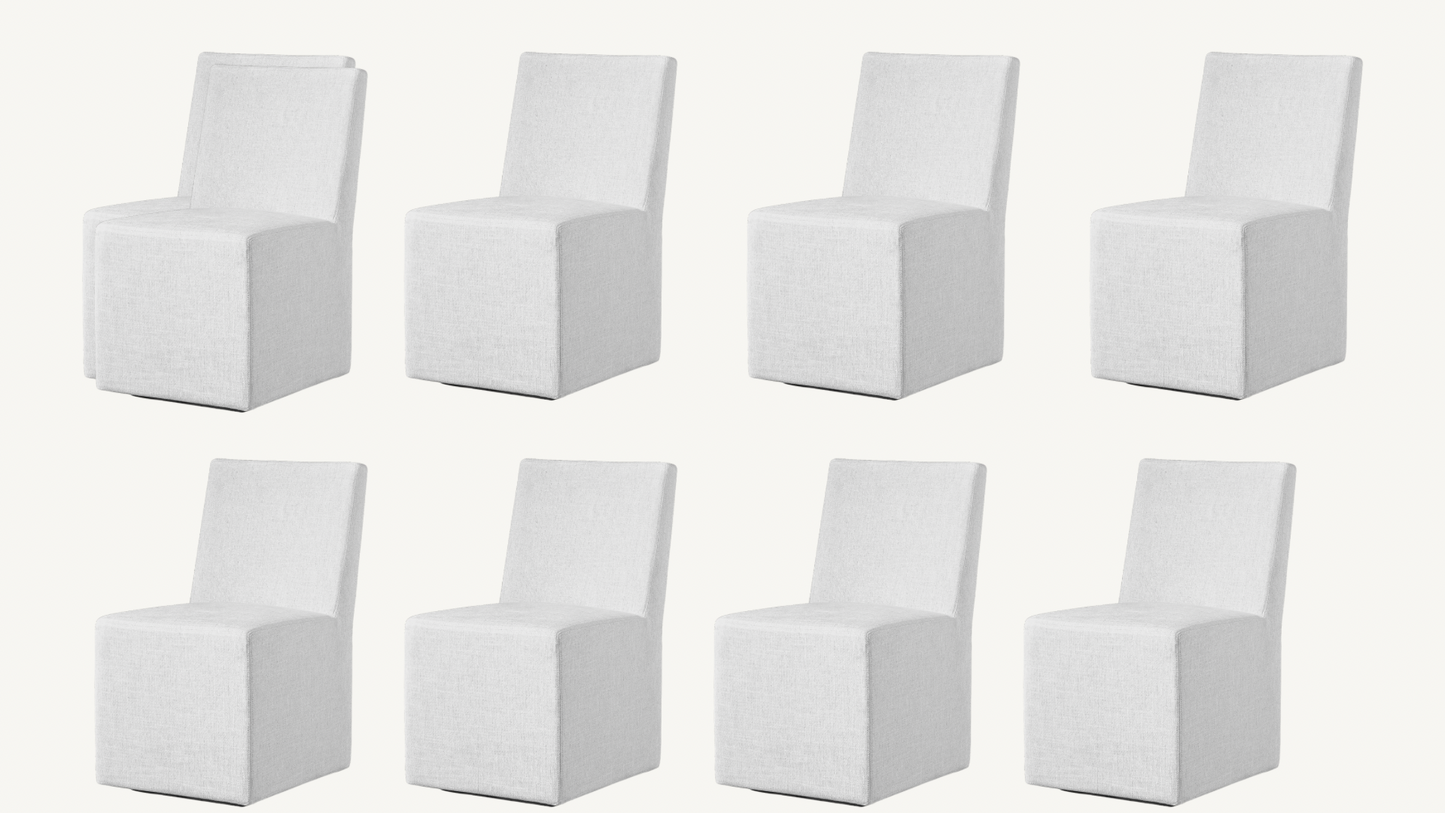 RH Ellison Set of 8 Dining Chairs White Performance Linen Restoration Hardware