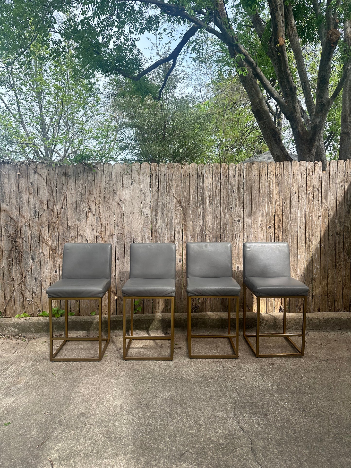 RH Emery Grey Leather Counter Stools Set of 4