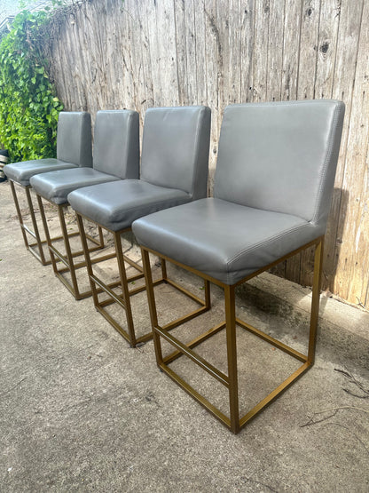 RH Emery Grey Leather Counter Stools Set of 4