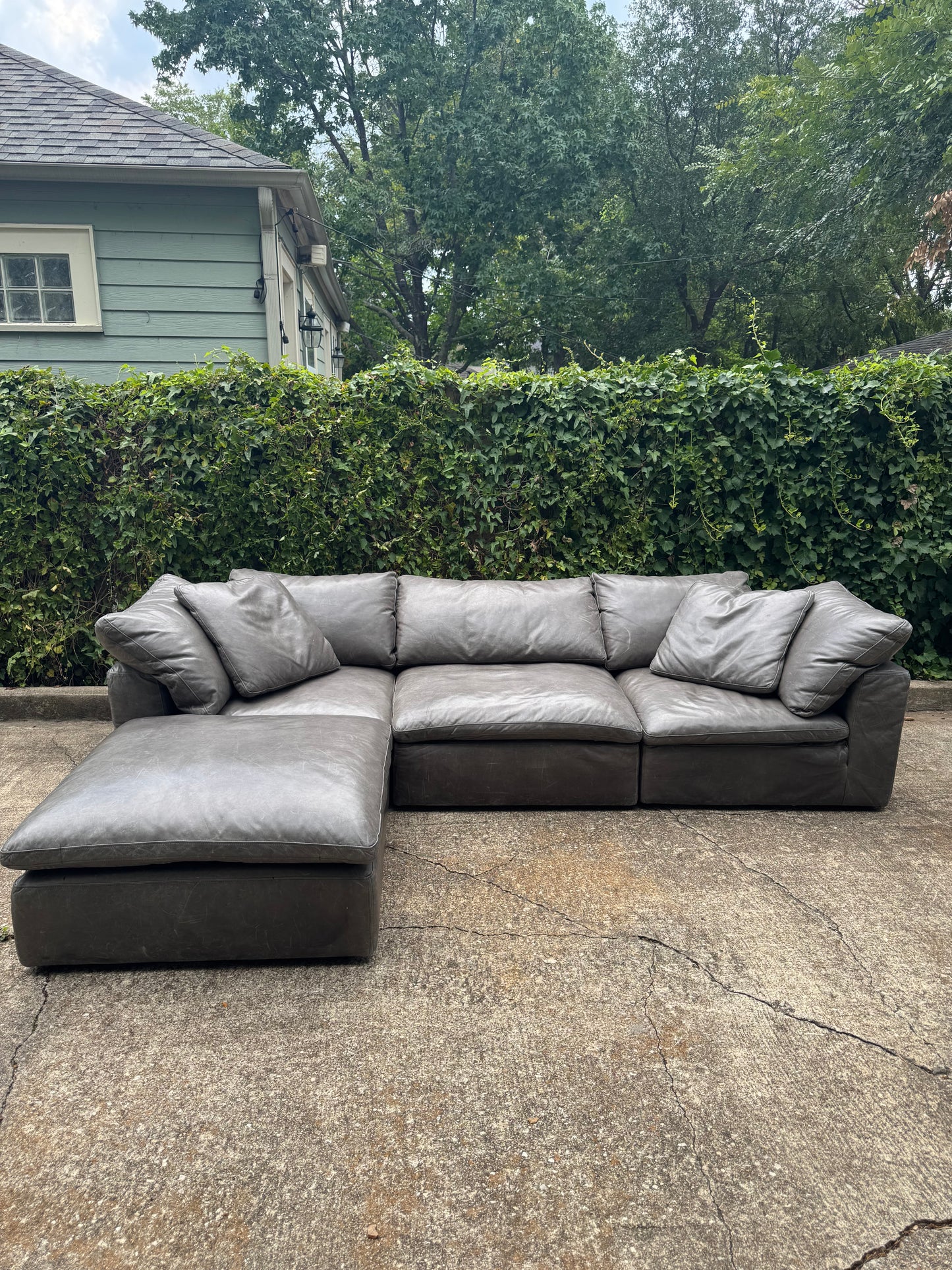 RH Cloud Leather Modular Sectional Four Piece Gray Restoration Hardware