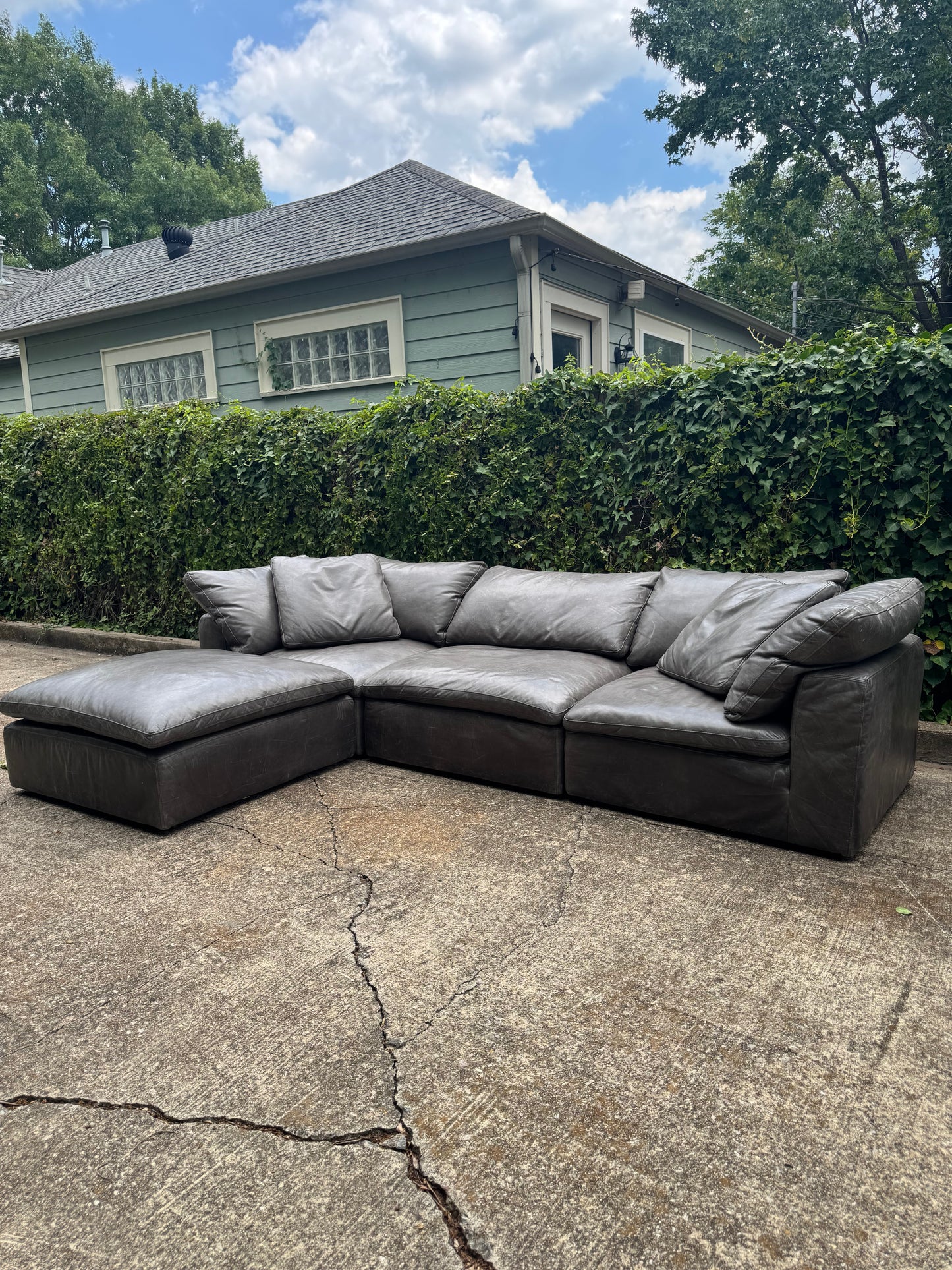 RH Cloud Leather Modular Sectional Four Piece Gray Restoration Hardware