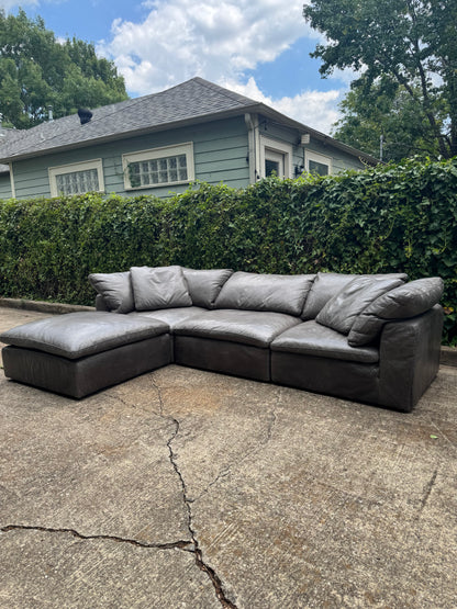 RH Cloud Leather Modular Sectional Four Piece Gray Restoration Hardware