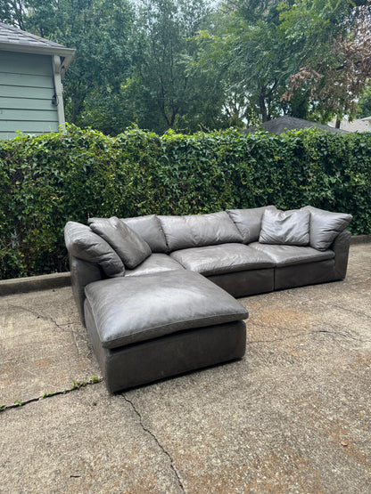 RH Cloud Leather Modular Sectional Four Piece Gray Restoration Hardware