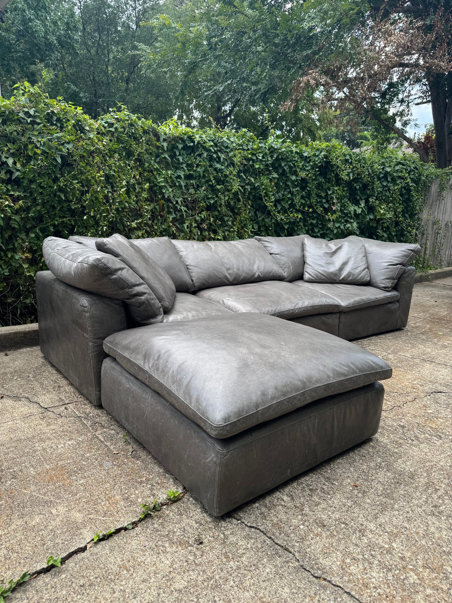 RH Cloud Leather Modular Sectional Four Piece Gray Restoration Hardware