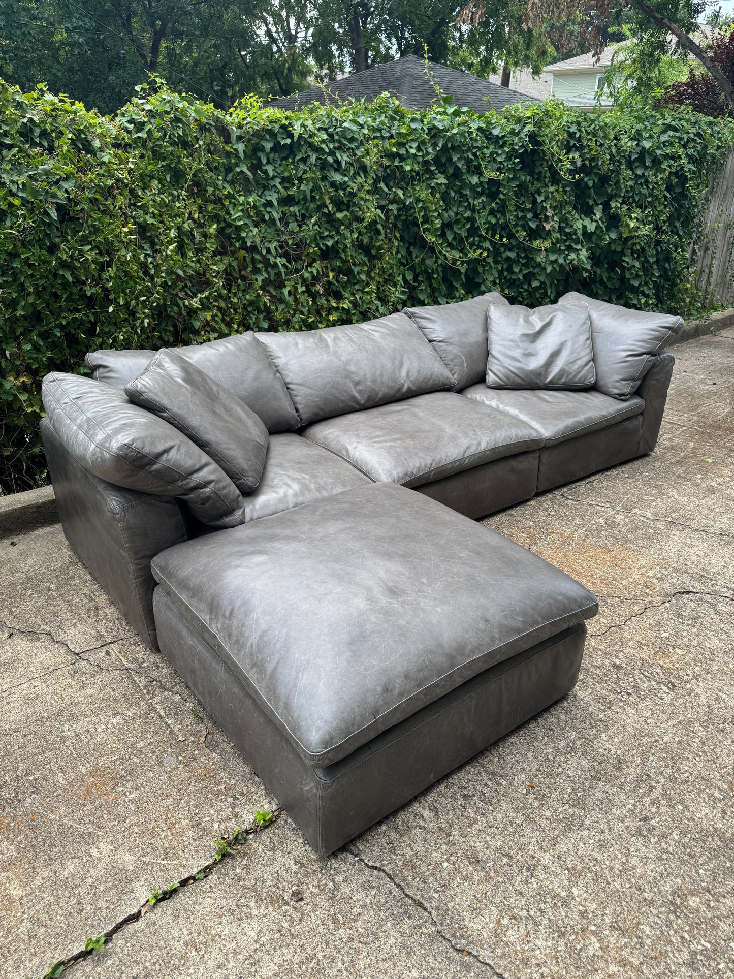 RH Cloud Leather Modular Sectional Four Piece Gray Restoration Hardware