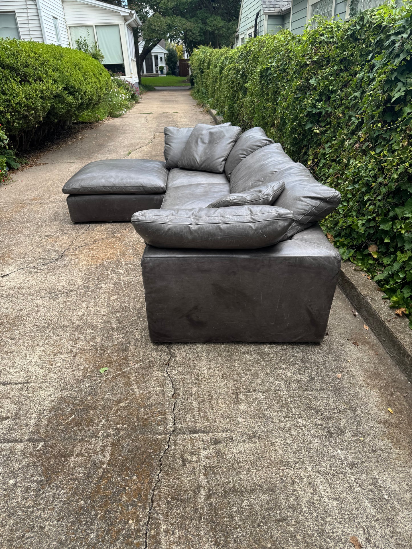 RH Cloud Leather Modular Sectional Four Piece Gray Restoration Hardware