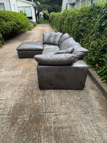 RH Cloud Leather Modular Sectional Four Piece Gray Restoration Hardware