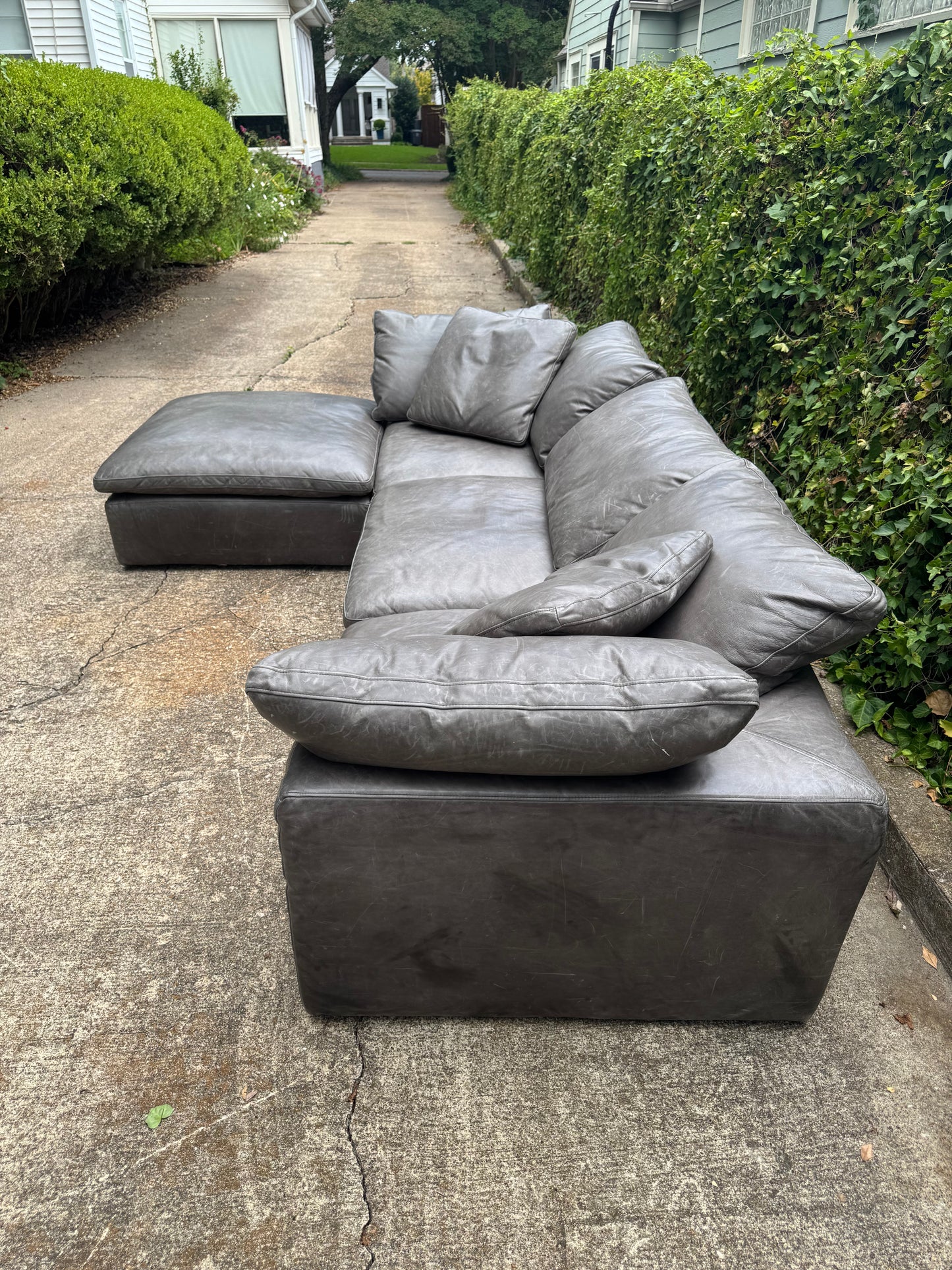 RH Cloud Leather Modular Sectional Four Piece Gray Restoration Hardware