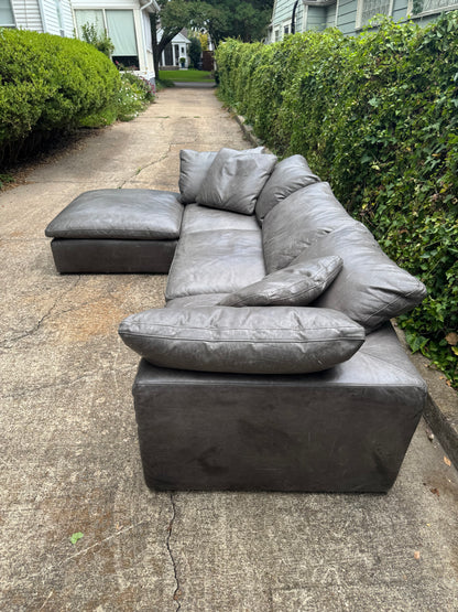 RH Cloud Leather Modular Sectional Four Piece Gray Restoration Hardware