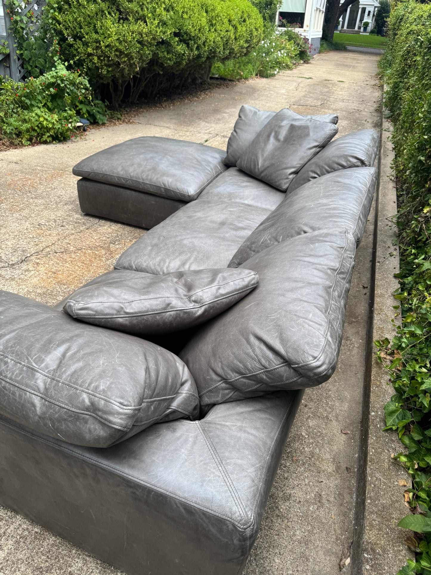 RH Cloud Leather Modular Sectional Four Piece Gray Restoration Hardware