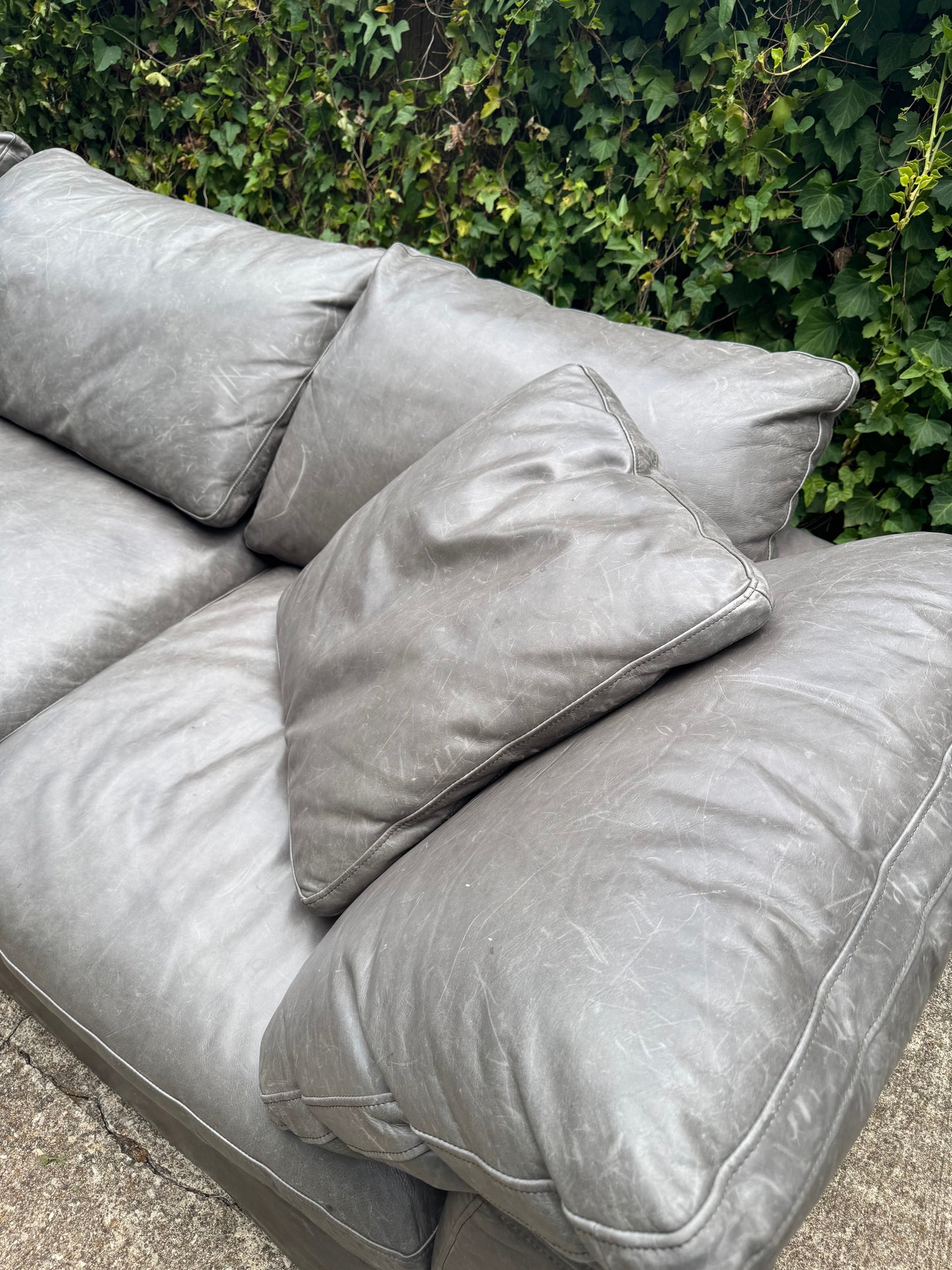 RH Cloud Leather Modular Sectional Four Piece Gray Restoration Hardware