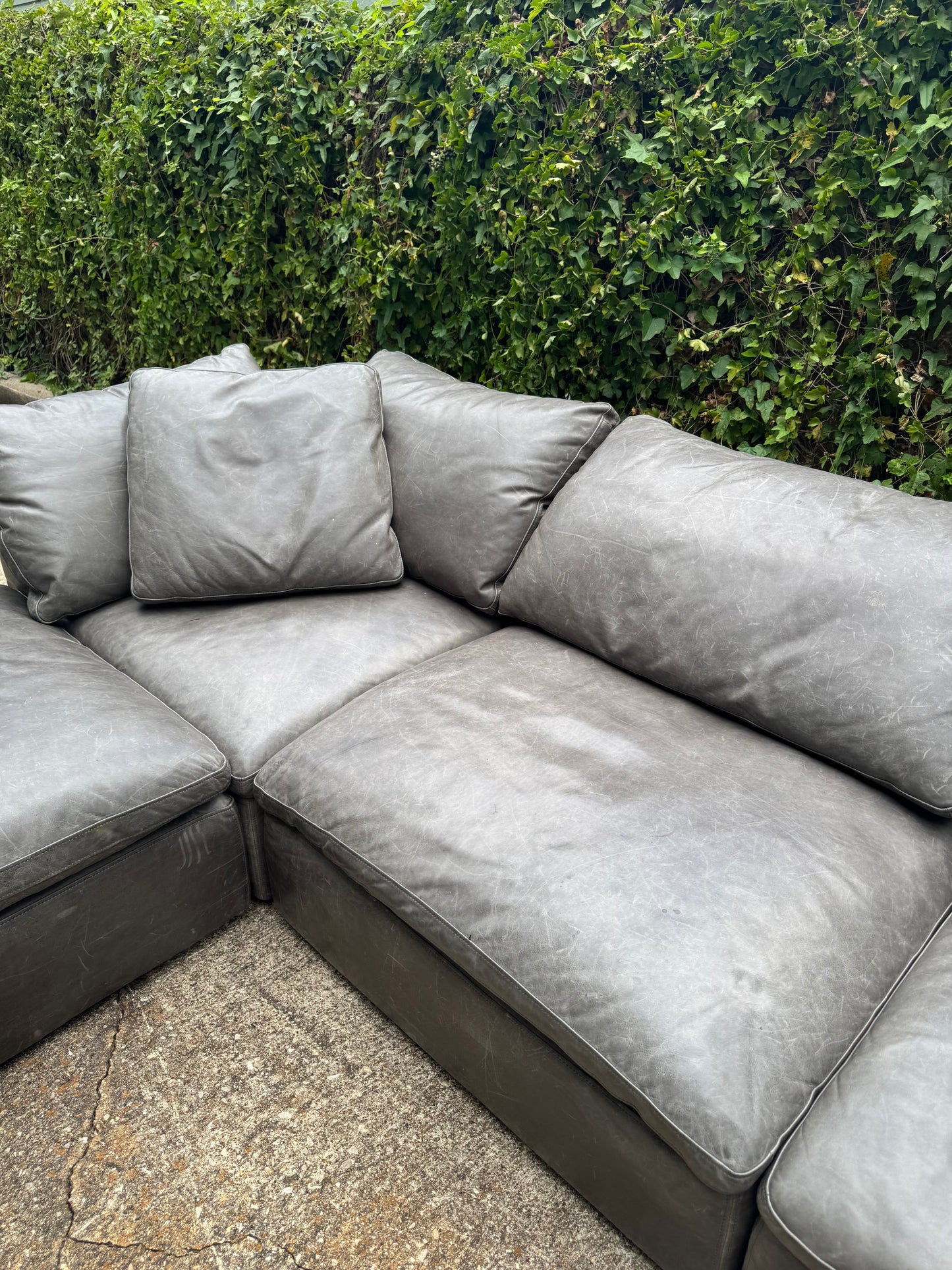 RH Cloud Leather Modular Sectional Four Piece Gray Restoration Hardware