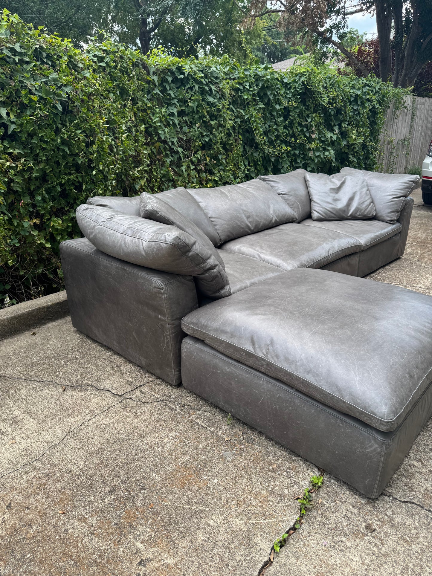 RH Cloud Leather Modular Sectional Four Piece Gray Restoration Hardware