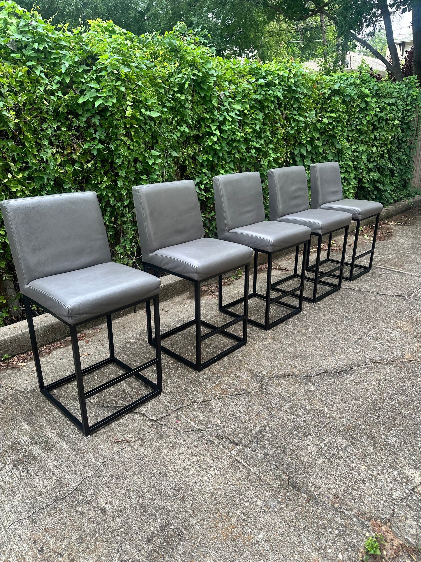 RH Set of 5 Leather Armless Emery Barstools