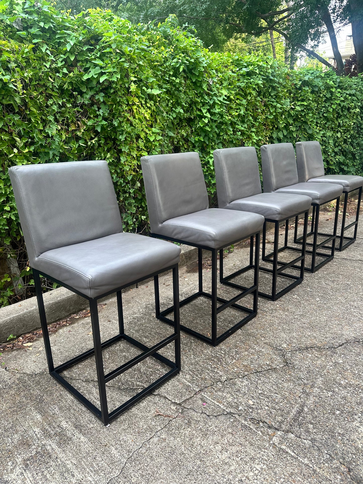 RH Set of 5 Leather Armless Emery Barstools